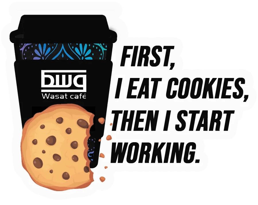 First I eat cookies, then I start working