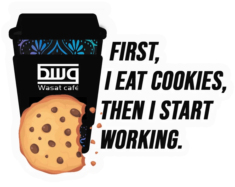 First I eat cookies, then I start working